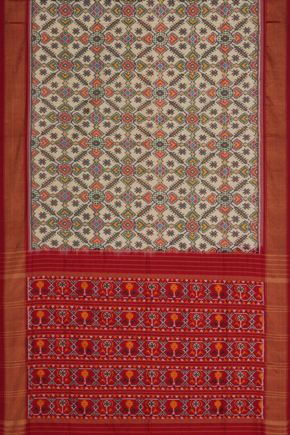 Image of Pochampally Ikat Silk Off-White Saree